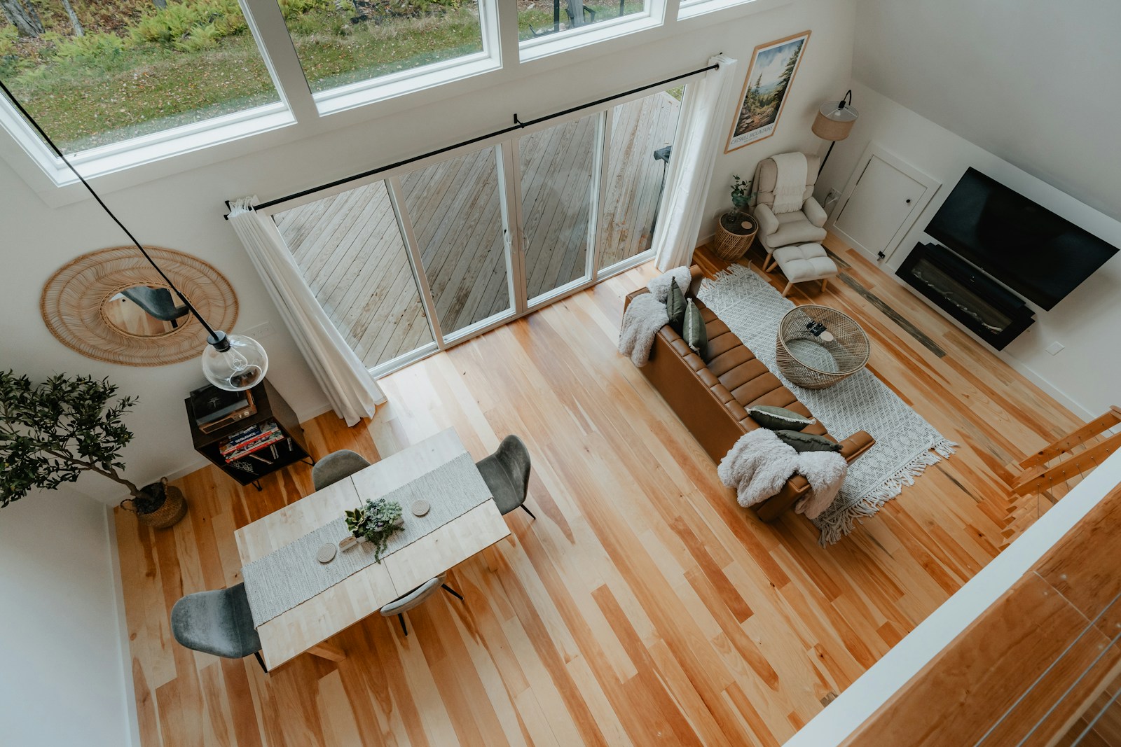 Refinished hardwood floor in a bright Central Indiana living room