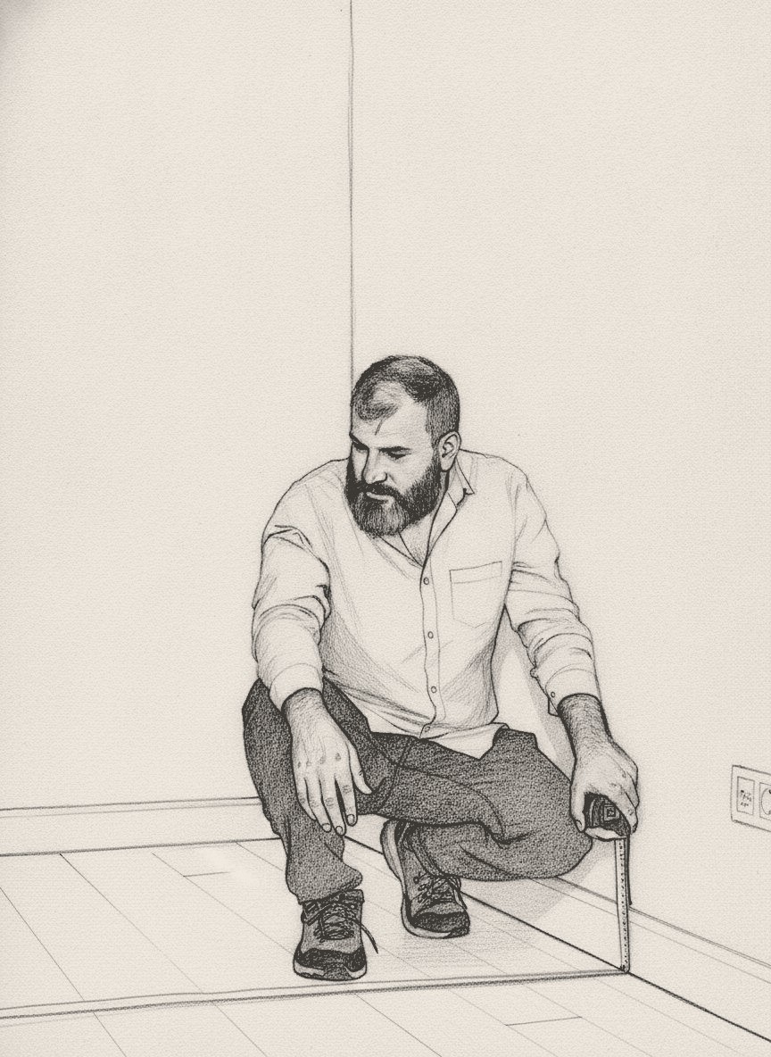 John Doe, estimator, measuring a floor